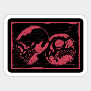 Twin Skulls Retro Red Distressed Lineart Sticker